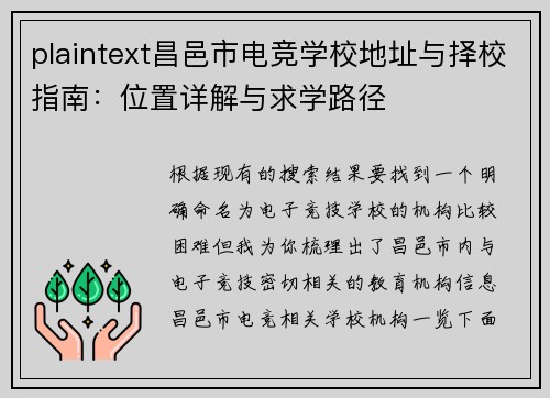 plaintext昌邑市电竞学校地址与择校指南：位置详解与求学路径